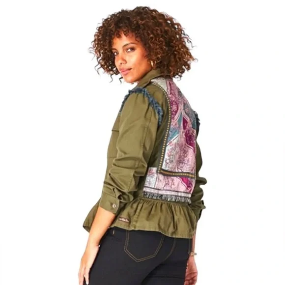 MATILDA JANE Jacket Moments with You Size XS Army Green Pockets Patchwork. - Picture 2 of 14